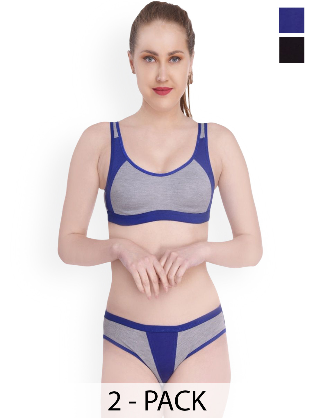 EMPISTO Pack Of 2 Colourblocked Cotton Underwired Non padded Lingerie Set SRE-SONI-BLACK-