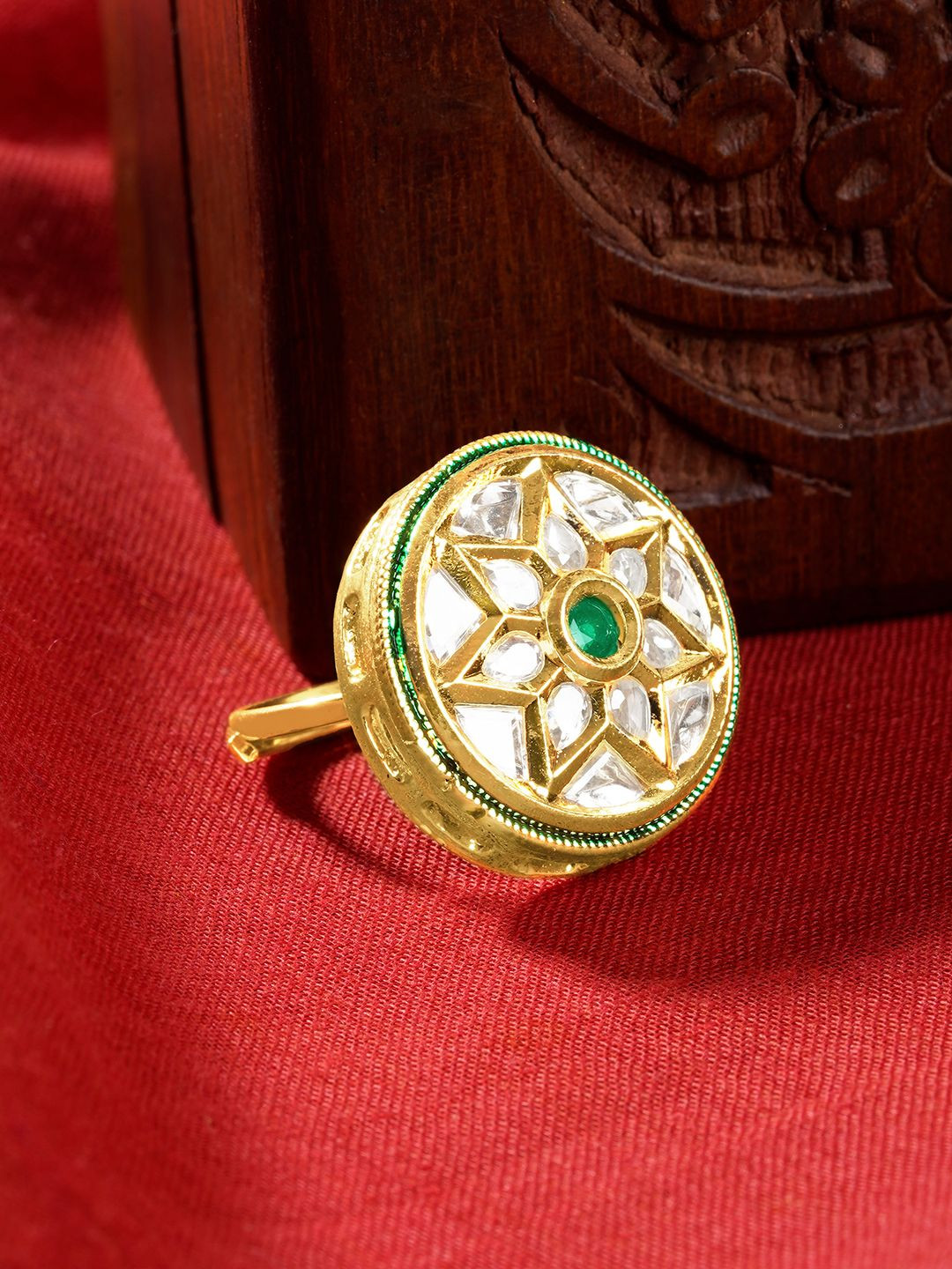 TEEJH Lakya Gold-Plated Stone-Studded Adjustable Finger Ring