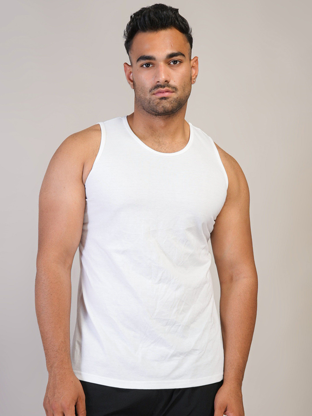 PINK GRAPES Cotton Scoop Neck Basic Vest VEST-PLAIN-WHITE-M