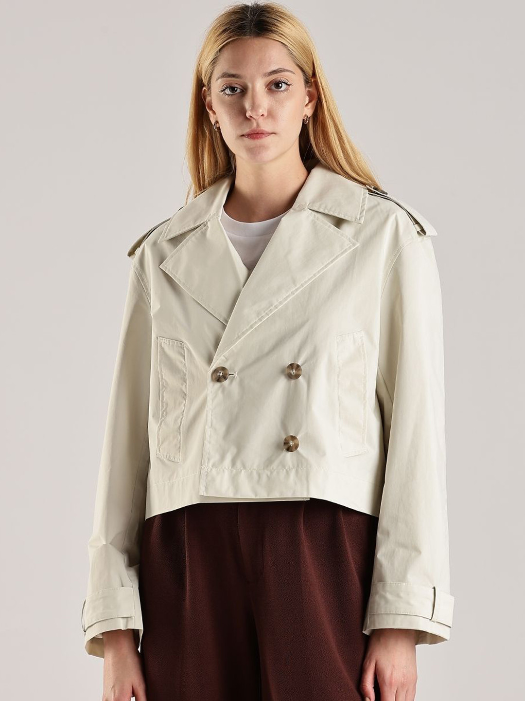 Calvin Klein Jeans Women Solid Lapel Collar Leather Jacket