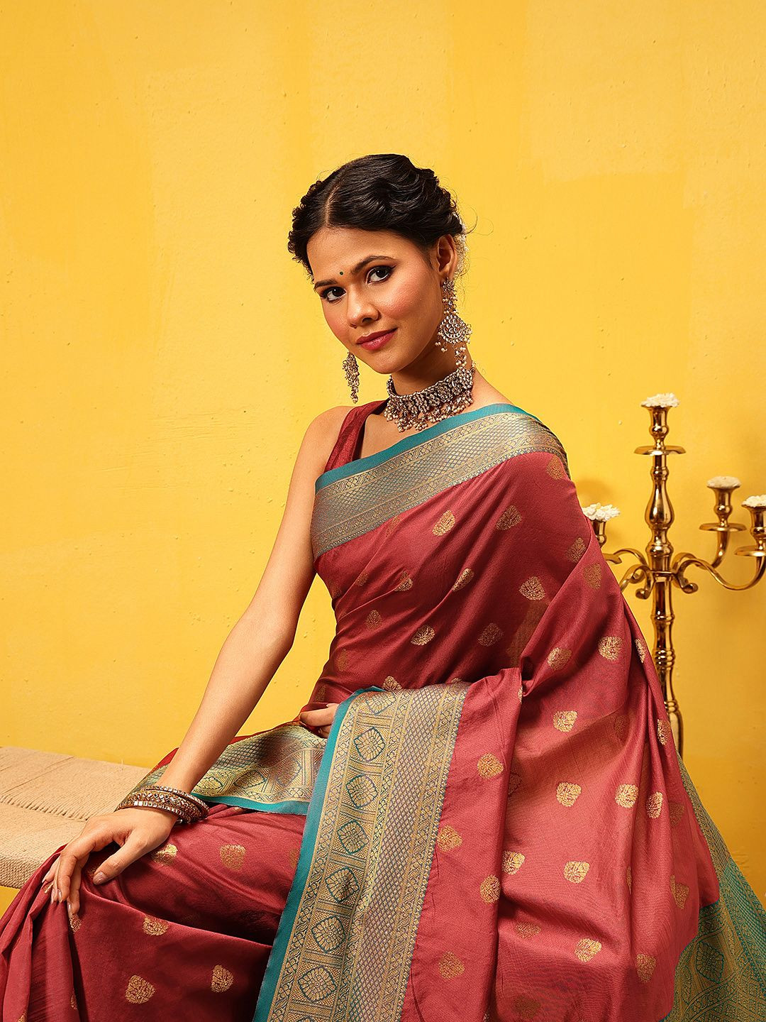 Silk Land Kanjivaram Silk Zari Woven Big Border Saree