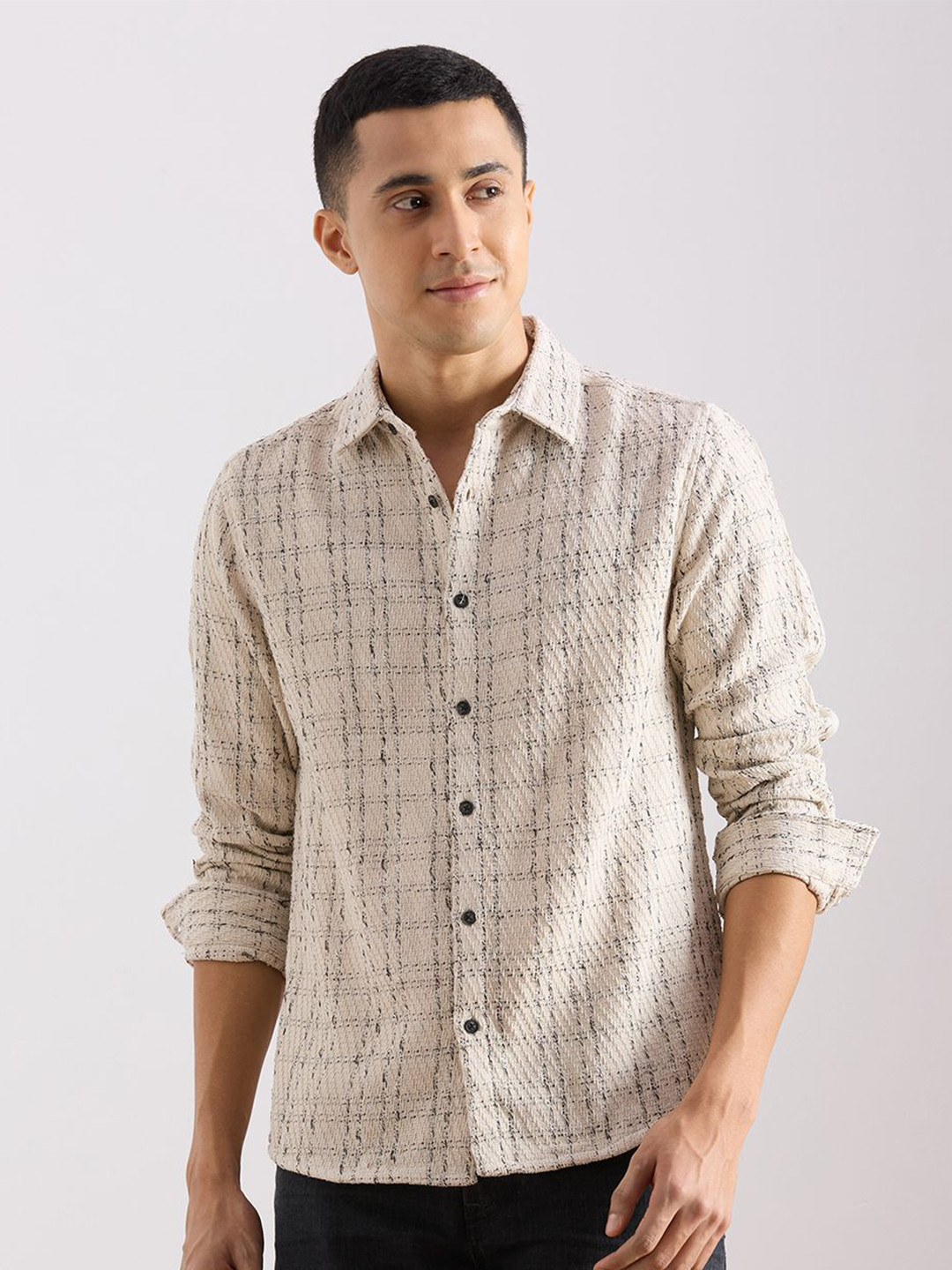 VALEN CLUB Tartan Checks Checked Spread Collar Relaxed Fit Shirt