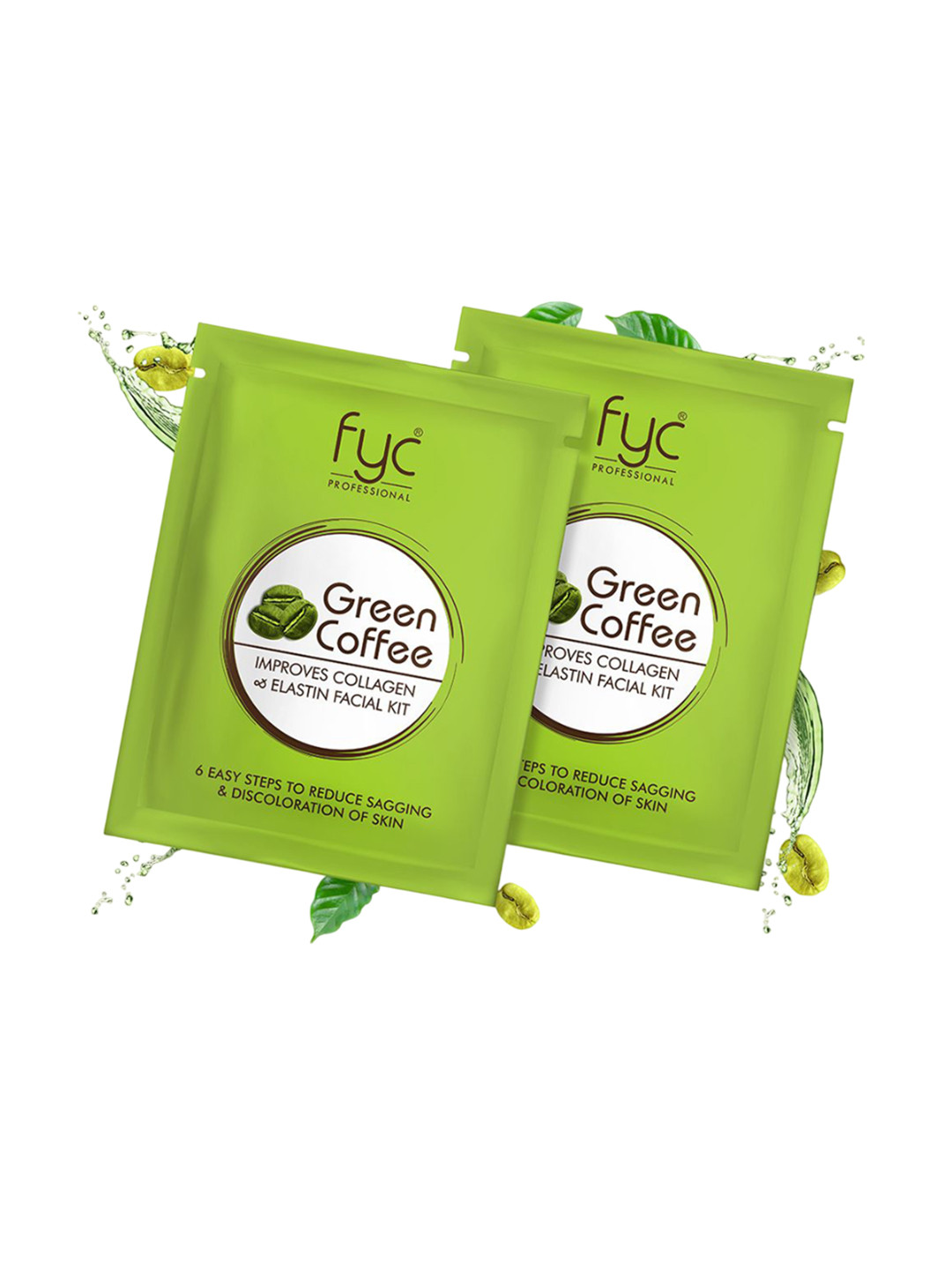 FYC Professional Set Of 2 6 Step Green Coffee Facial Kit Pouch- 55 g Each
