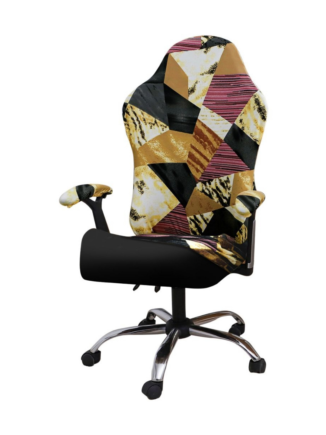 HOKIPO Burgundy & Black Abstract Printed Computer Rotated Gaming Chair Cover
