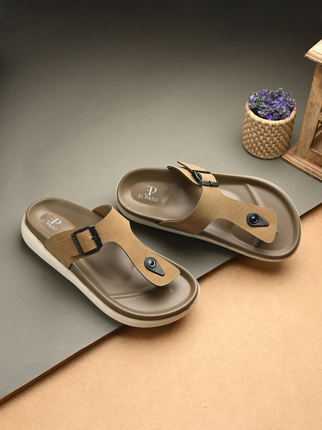 El Paso Women Solid Open Toe Faux Leather T-Strap Flats