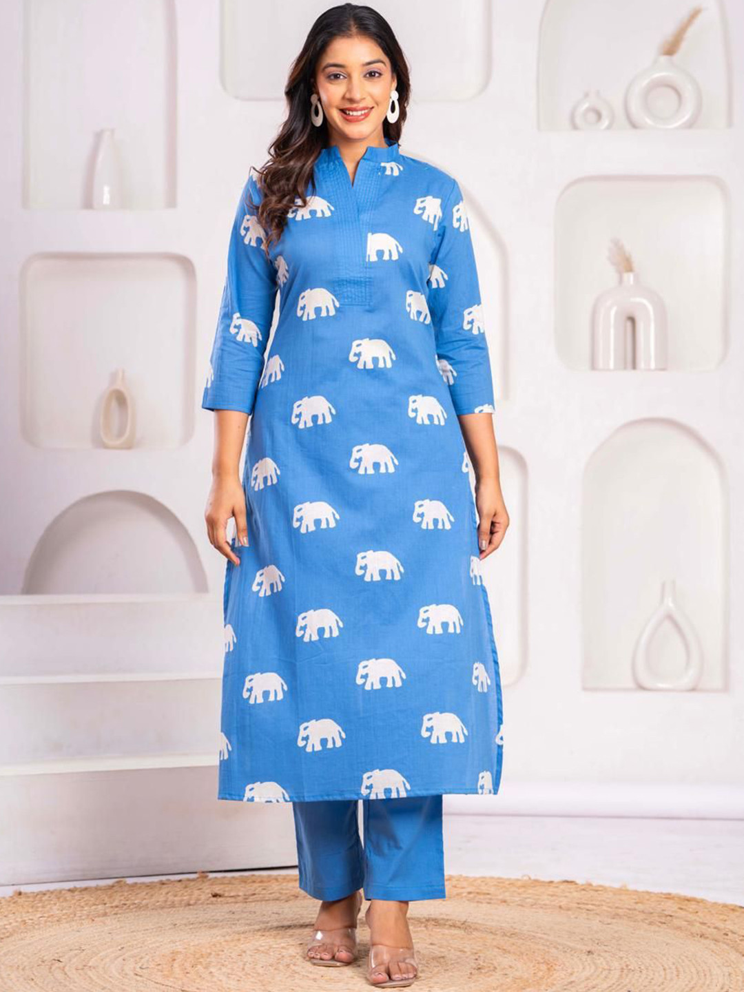 AUTUMN LANE Elephant Printed Pure Cotton Kurta With Trouser