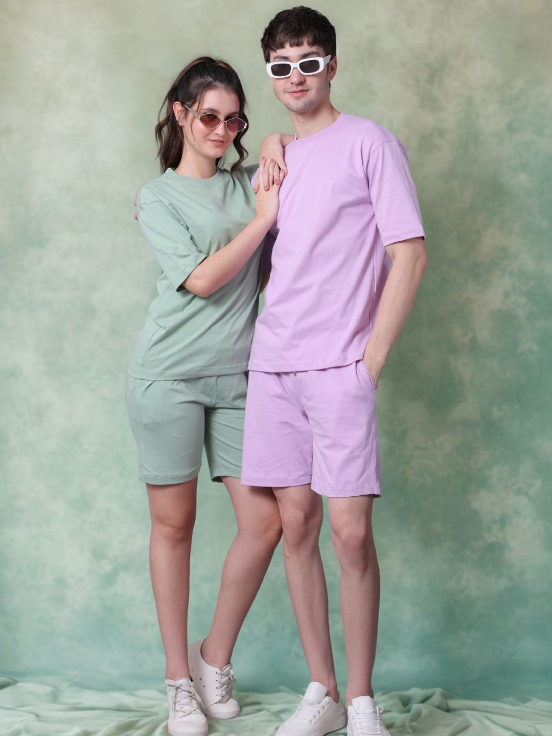Lazy Lush Pack Of 2 Round Neck T-Shirt & Shorts Couple Co-Ords Set