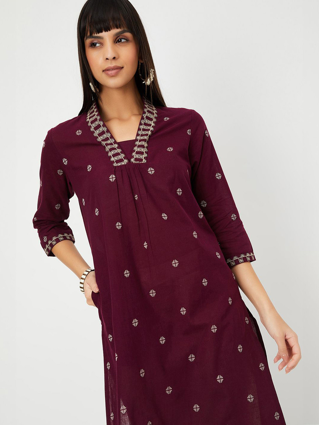 max Women Cotton Bandhani Embroidered Kurta