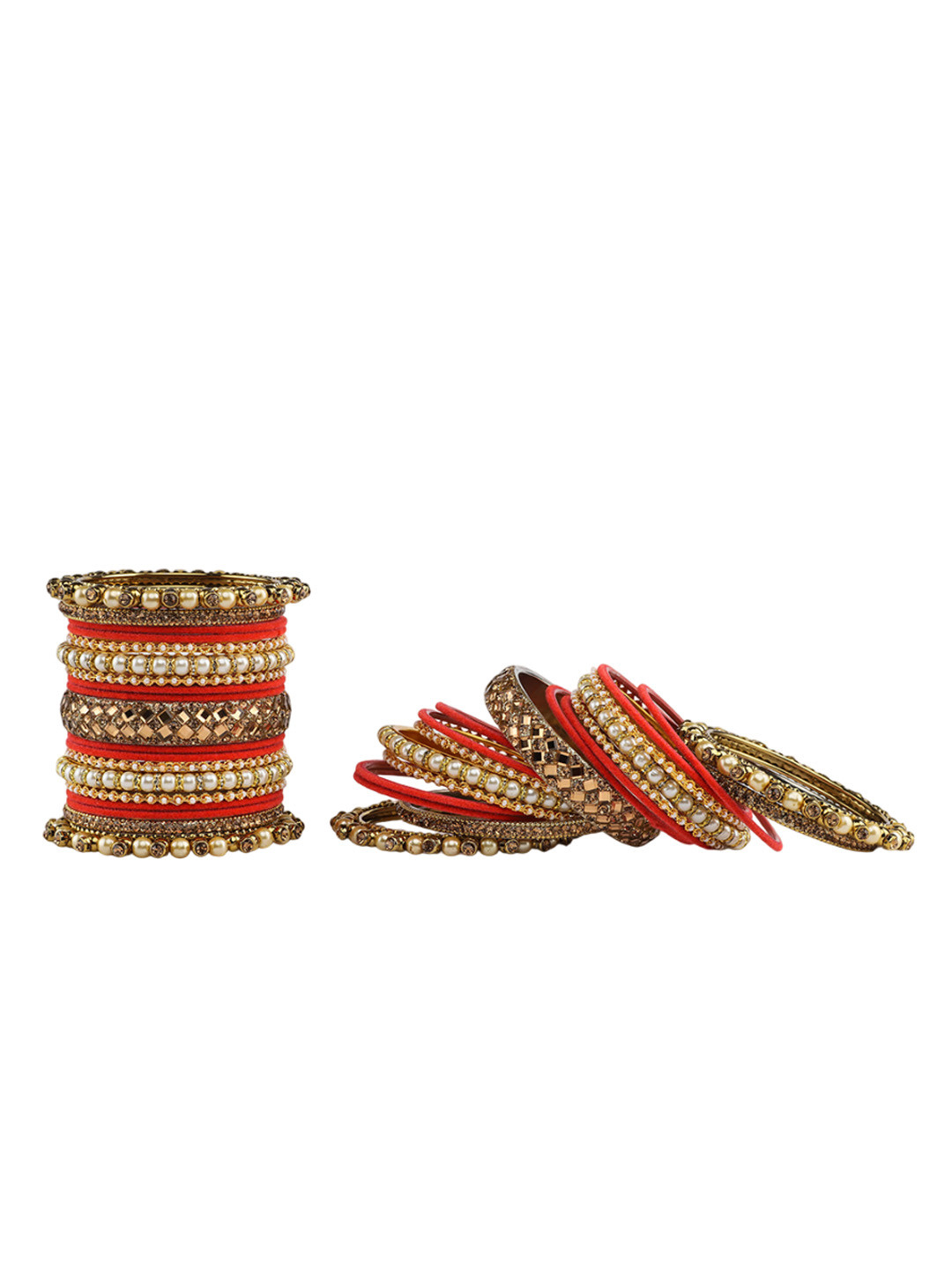 Amika Set of 34 Gold-Plated Pearl, Stone-Studded & Beaded Bangles