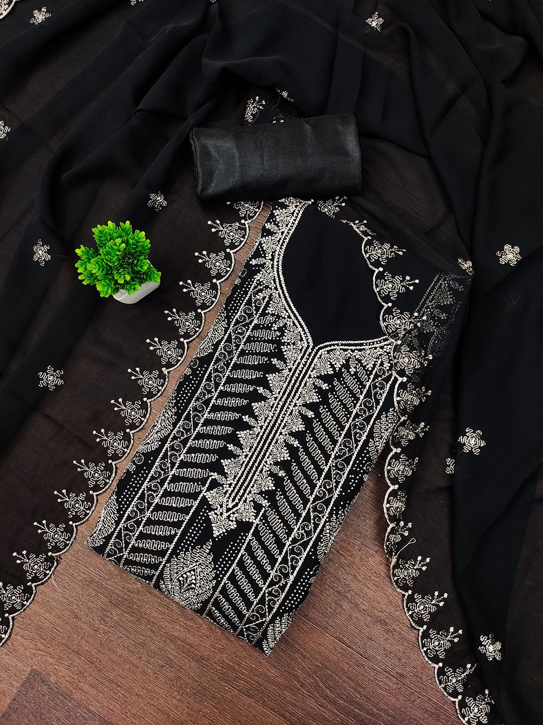 Rangtulika Ethnics Embroidered Geogette Unstitched Dress Material