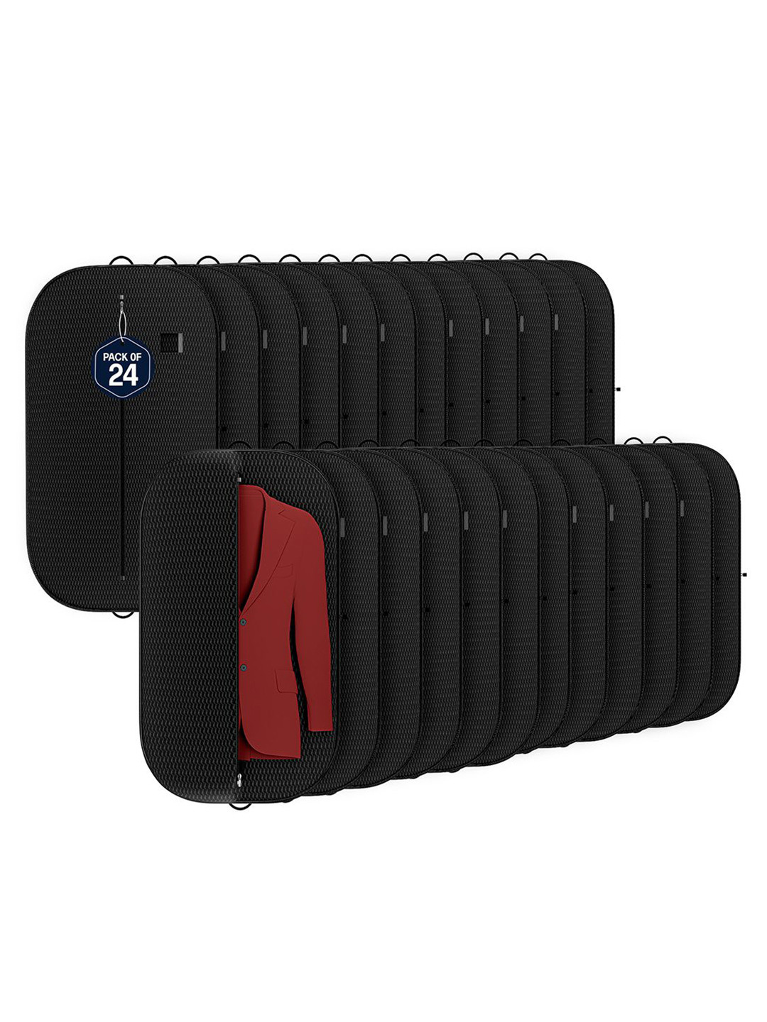 Kuber Industries Black 24 Pieces Textured Non-Woven Suit Organisers With Zip