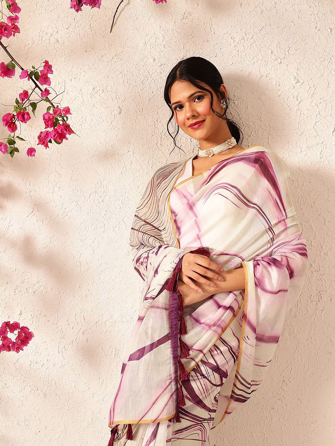 Silk Land Chanderi Tie And Dye Digital Printed Ready to Wear Saree