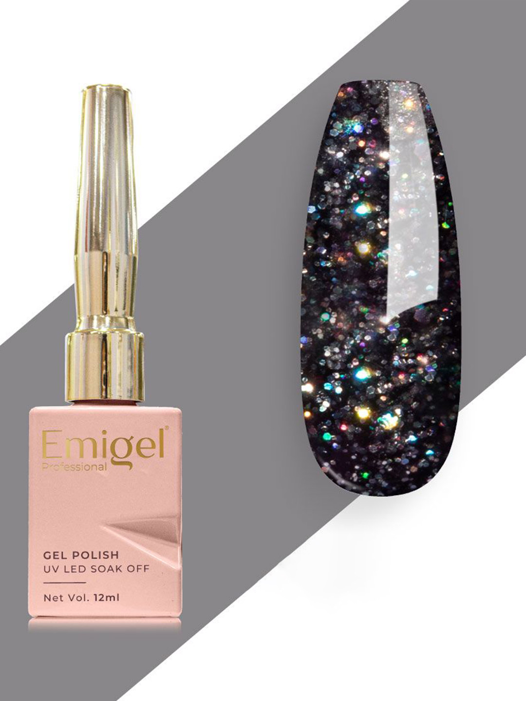 Emigel PROFESSIONAL UV LED Soak Off Gel Nail Polish - 12 ml - Jaguar Black Glitter E027