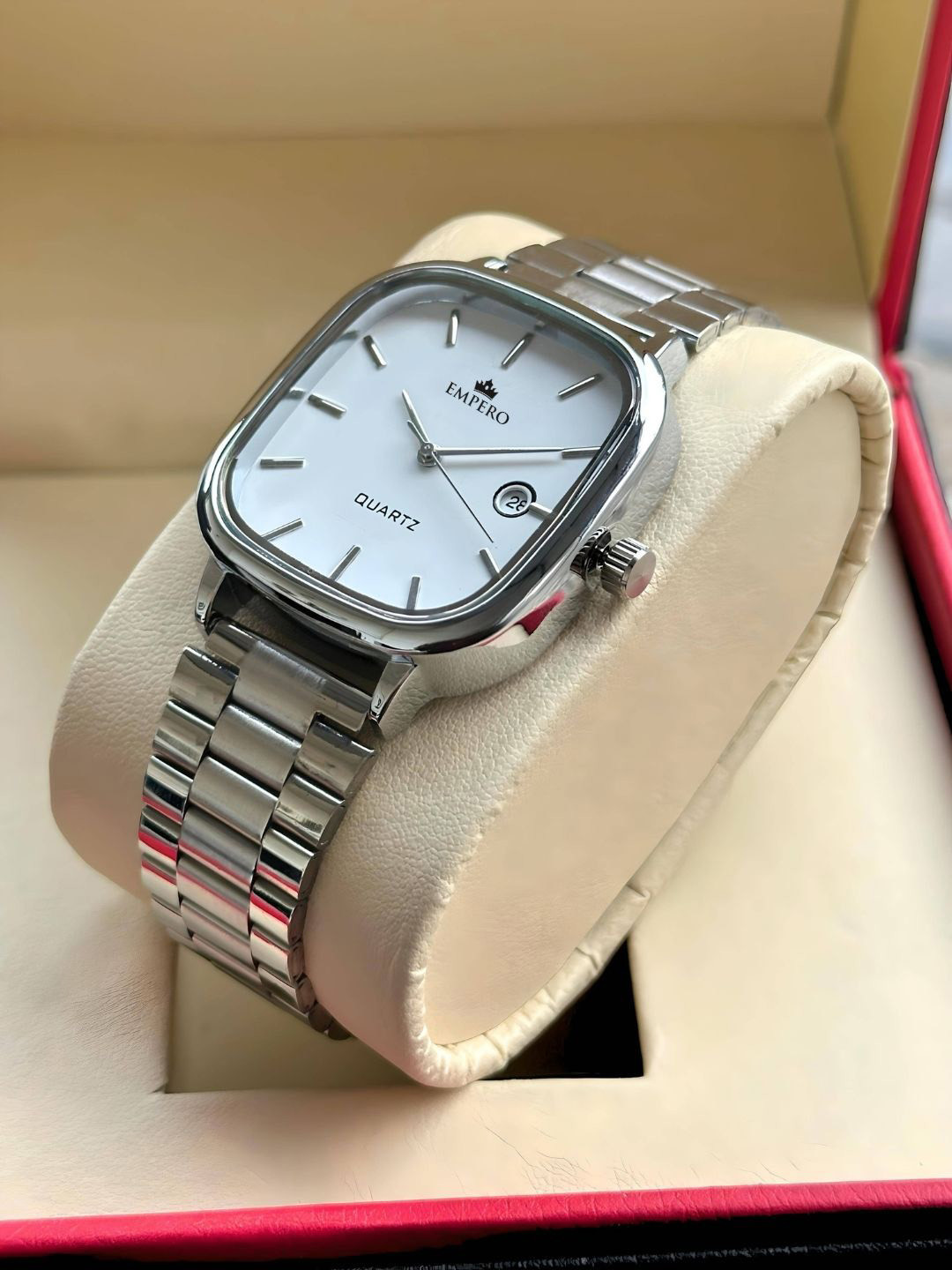 EMPERO Unisex Rectangle Metal Strap With Date Display Analog WatchEAB222 White Dial Date