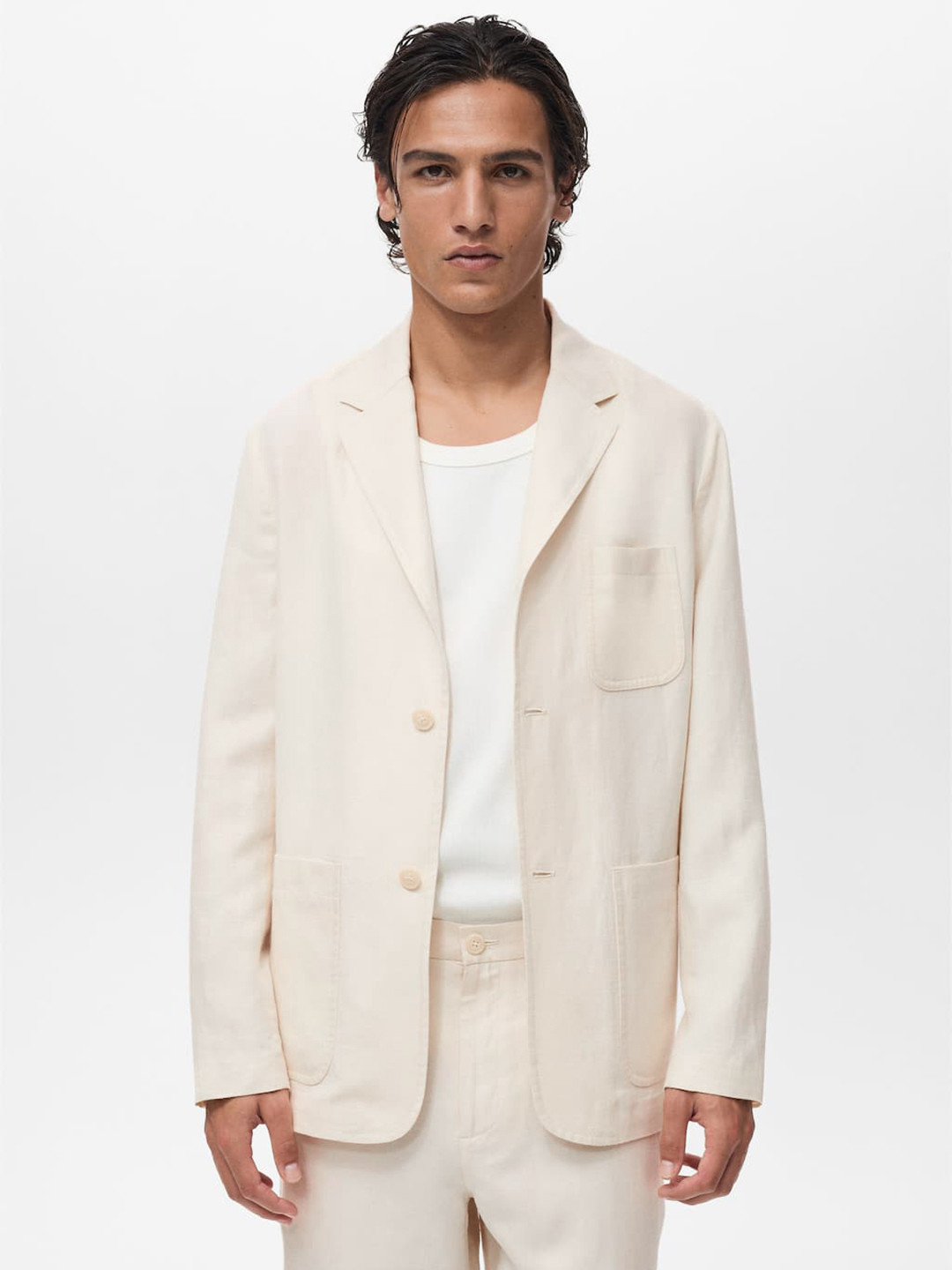 MANGO MAN Notched Lapel Collar Single-Breasted Blazers with Back Slit