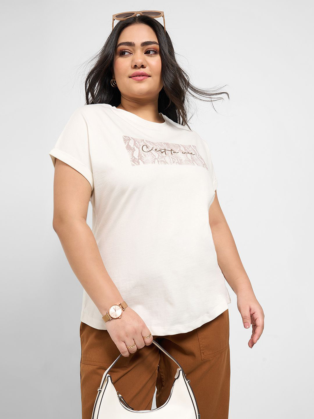 Honey Curvytude by Pantaloons Typography Print Regular Fit Cotton Tshirts