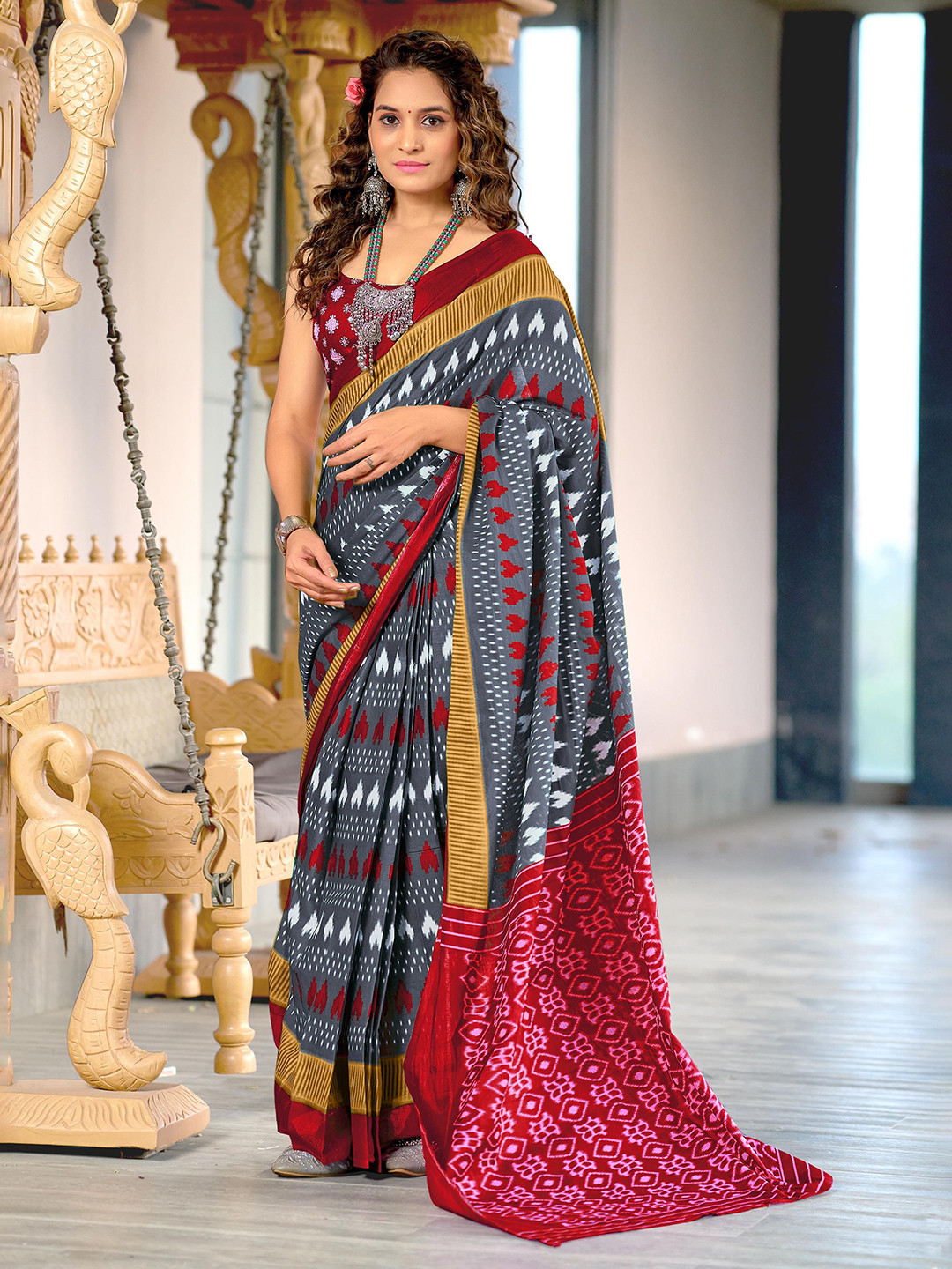 LeeliPeeri Designer Daily Block Print Saree With Unstitched Blouse Piece
