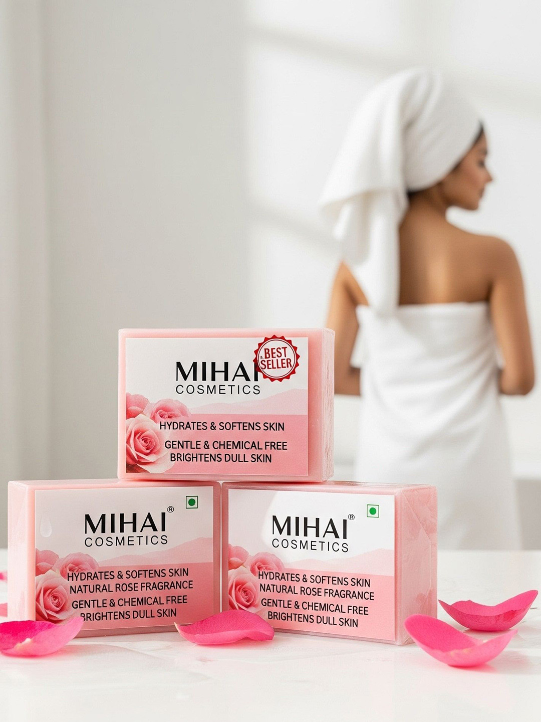 mihai Set Of 3 Natural Rose Soap- 100 g Each