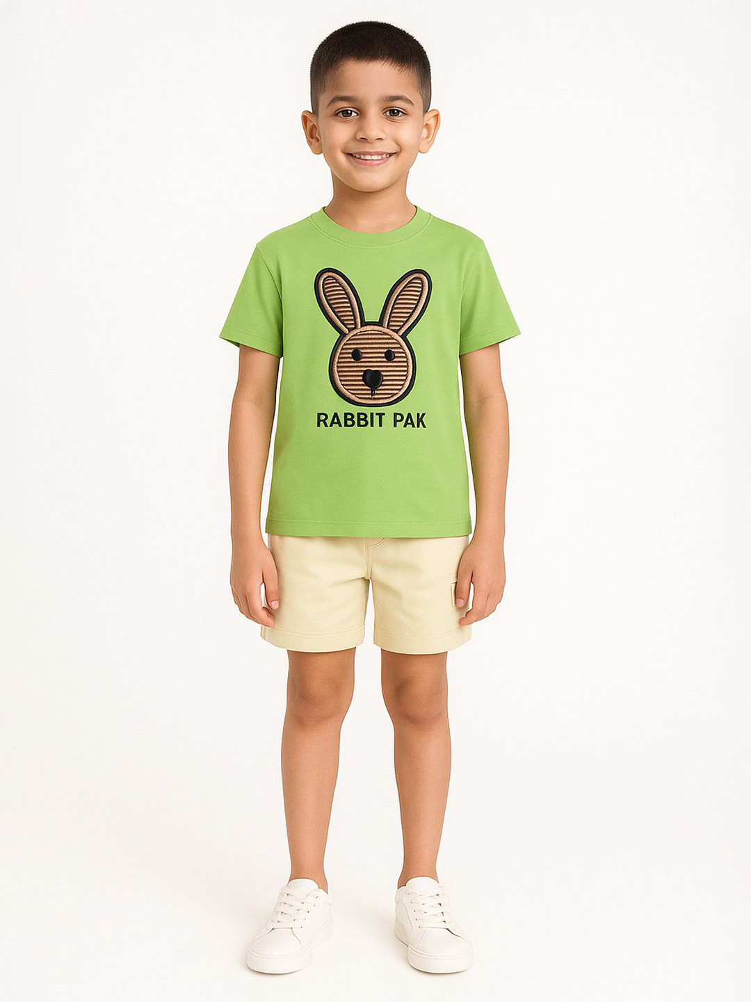 POP STREET KIDS Boys Rabbit Embroidered Round Neck T-Shirt With Shorts