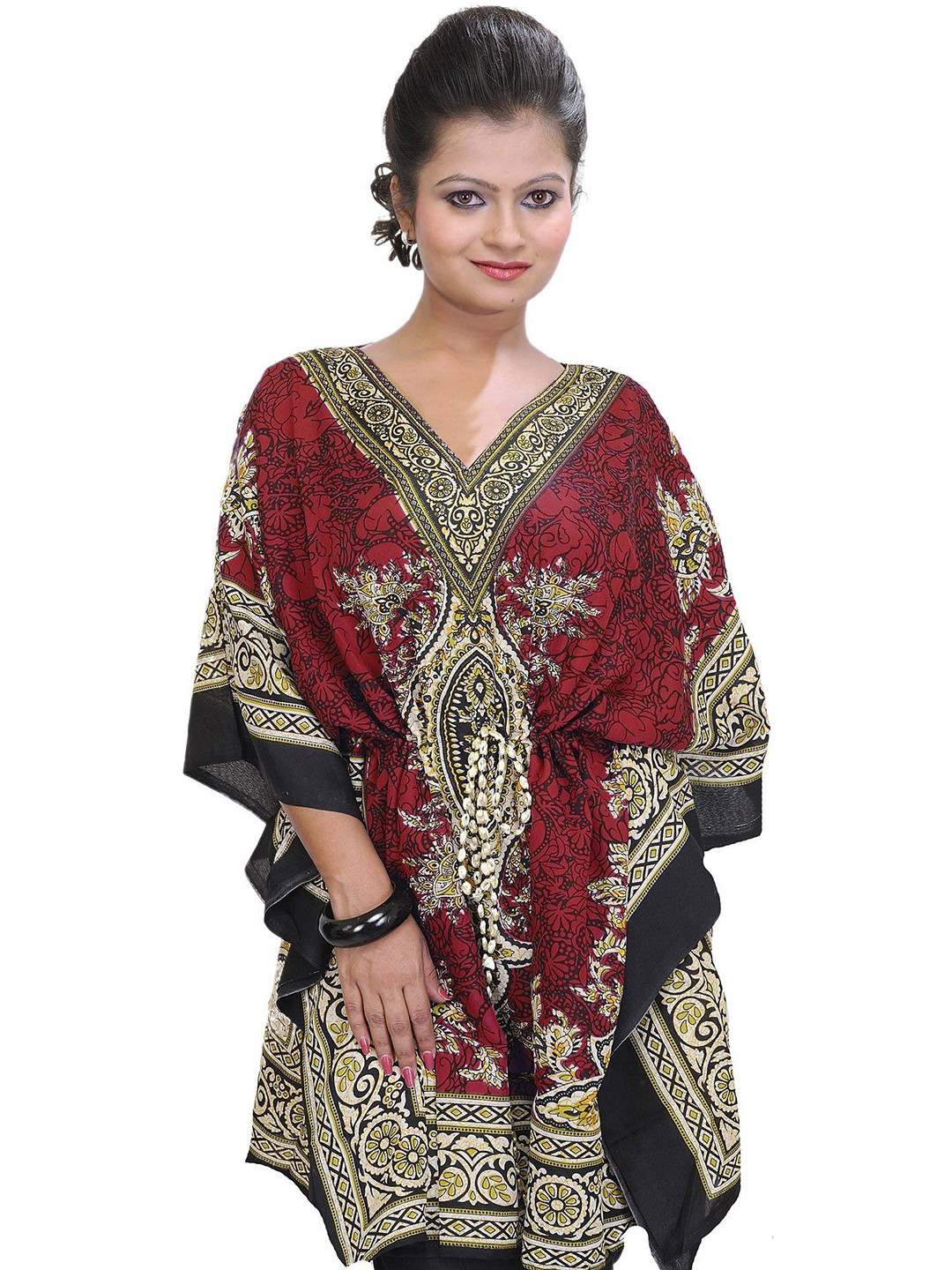 Exotic India Women Ethnic Motifs Print Kimono Sleeve Kaftan Tunics