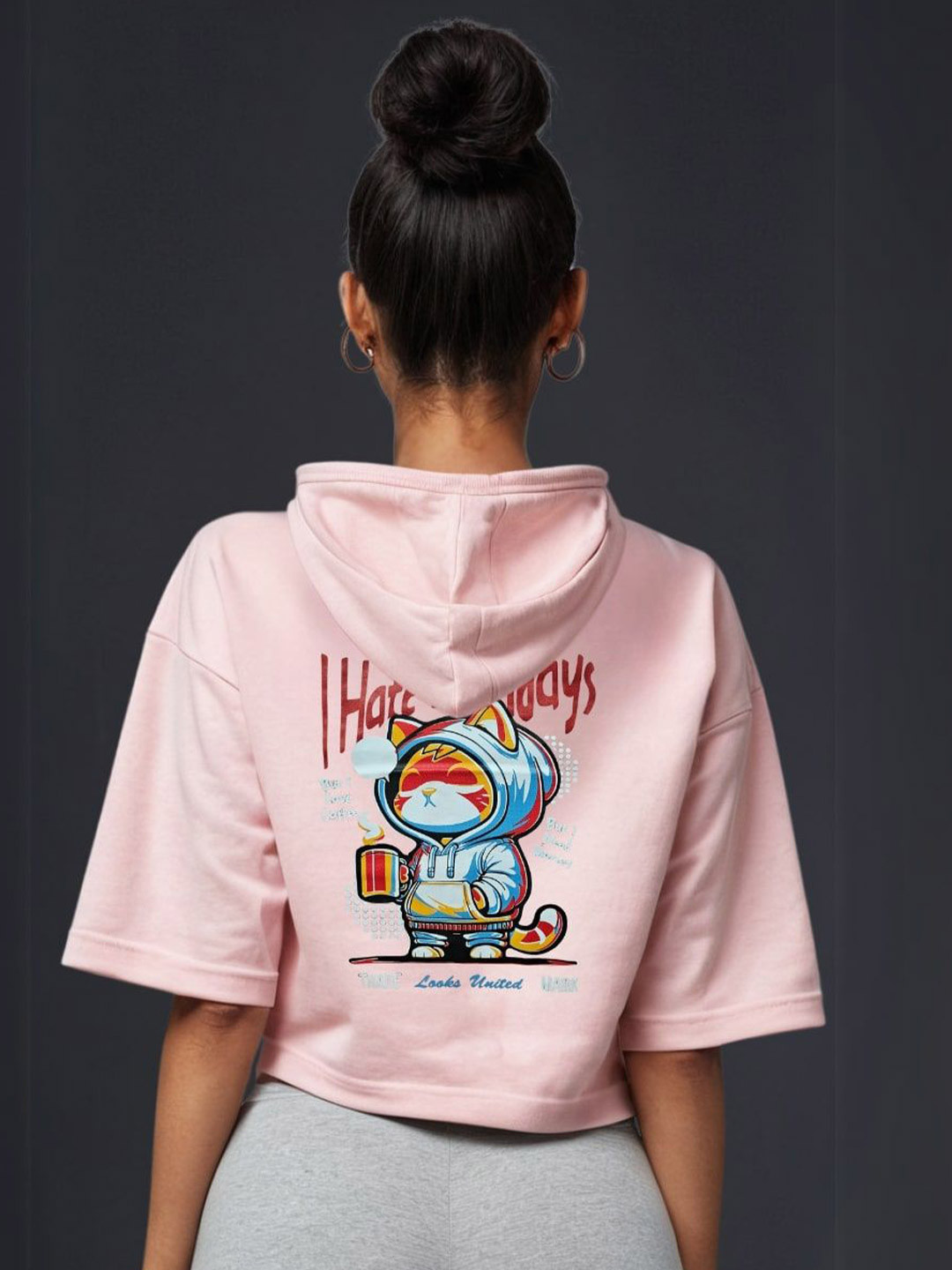 Looks United Women Graphic Printed Hooded Cotton Crop Top