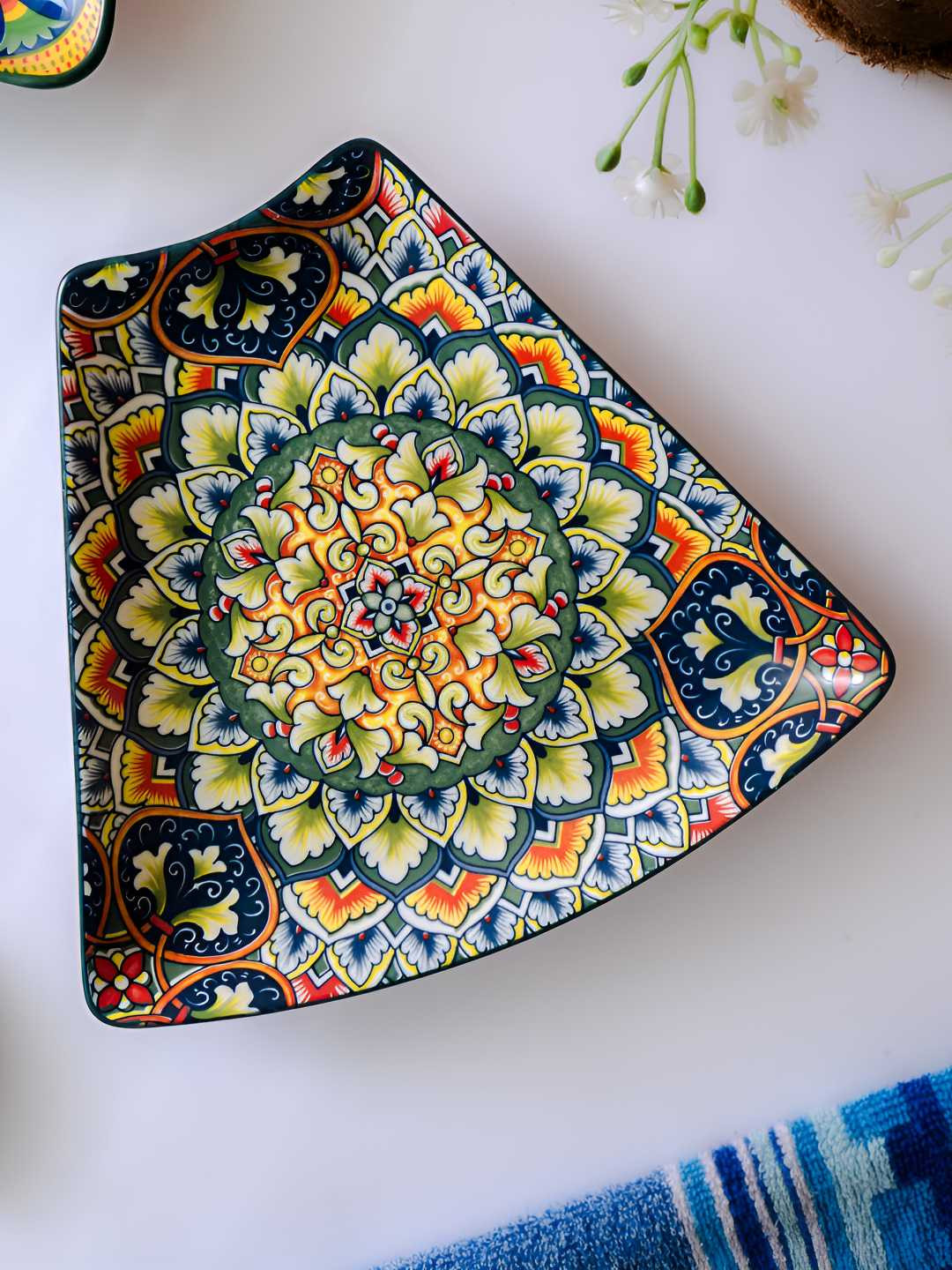 Femora Yellow & Blue Porcelain Dishwasher and Microwave Safe Serving Bowl