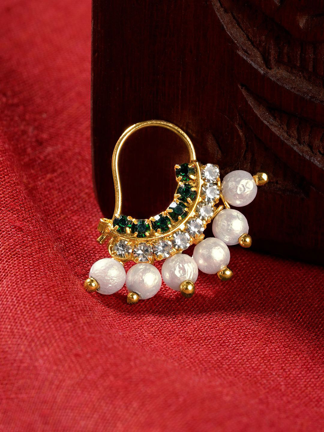 TEEJH Gold-Plated Artificial Beads Ring Nosepin