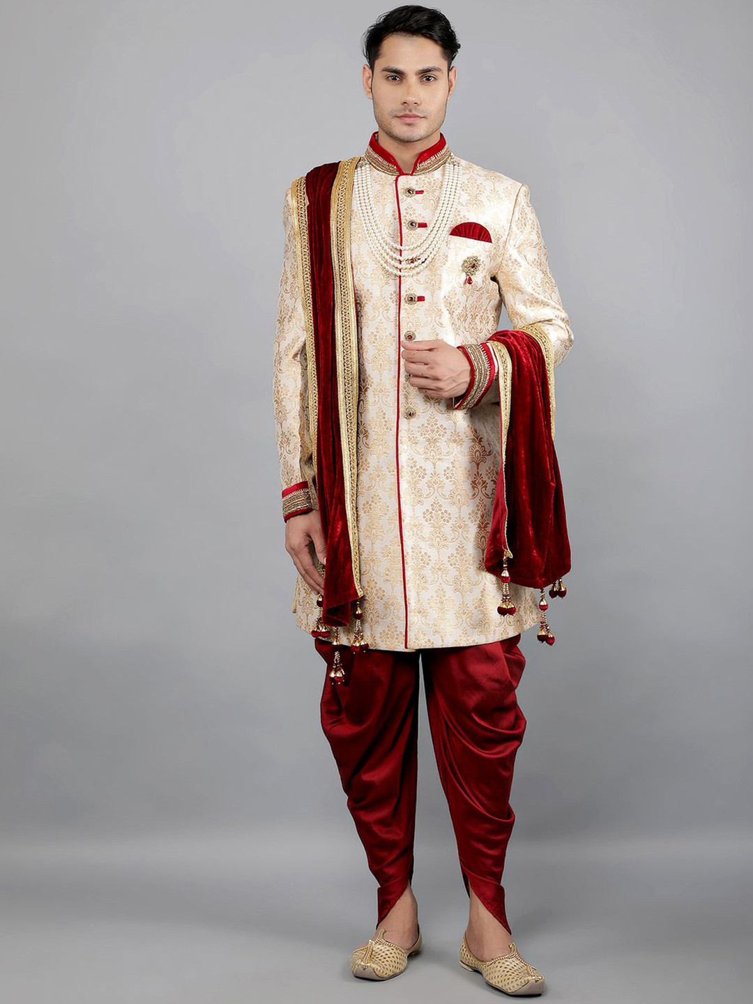Manish Creations Embroidery Slim fit Mandarin Collar Neck Sherwani