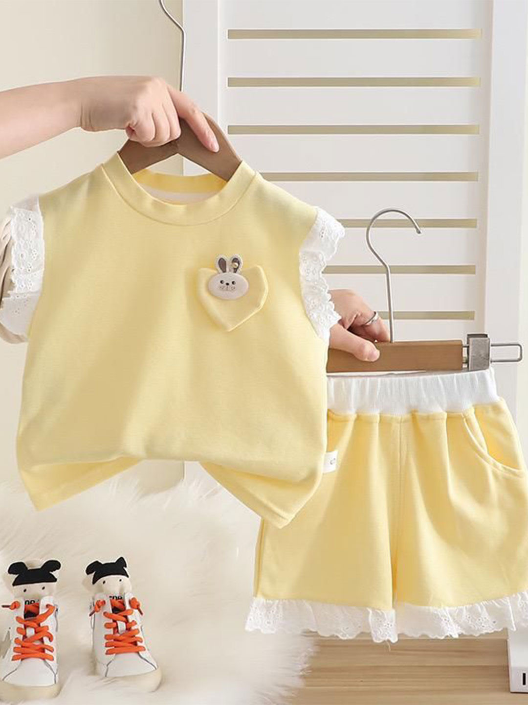 POP STREET KIDS Kids Bunny Round Neck T-Shirt With Shorts