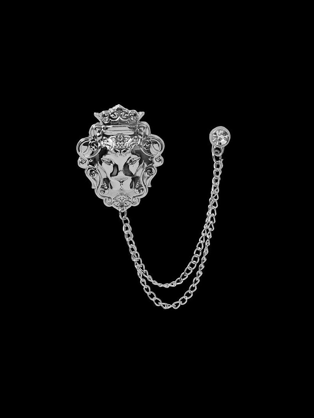 Curren Men Silver-Plated Lion Design With Chain Brooch