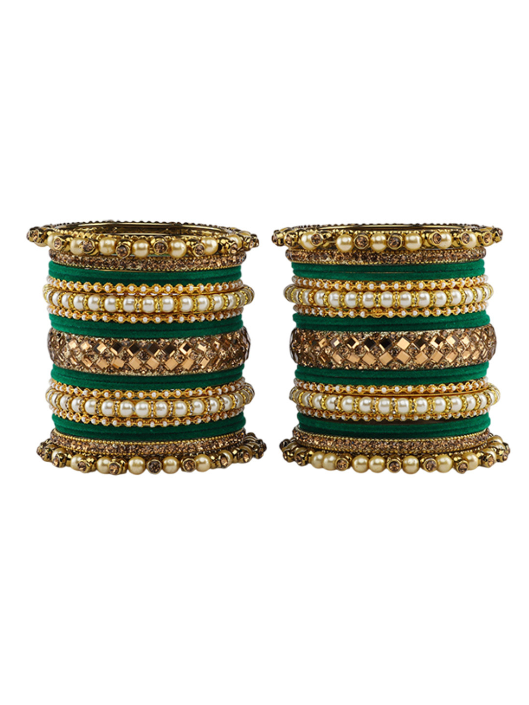 Amika Set of 34 Gold-Plated Pearl, Stone-Studded & Beaded Bangles