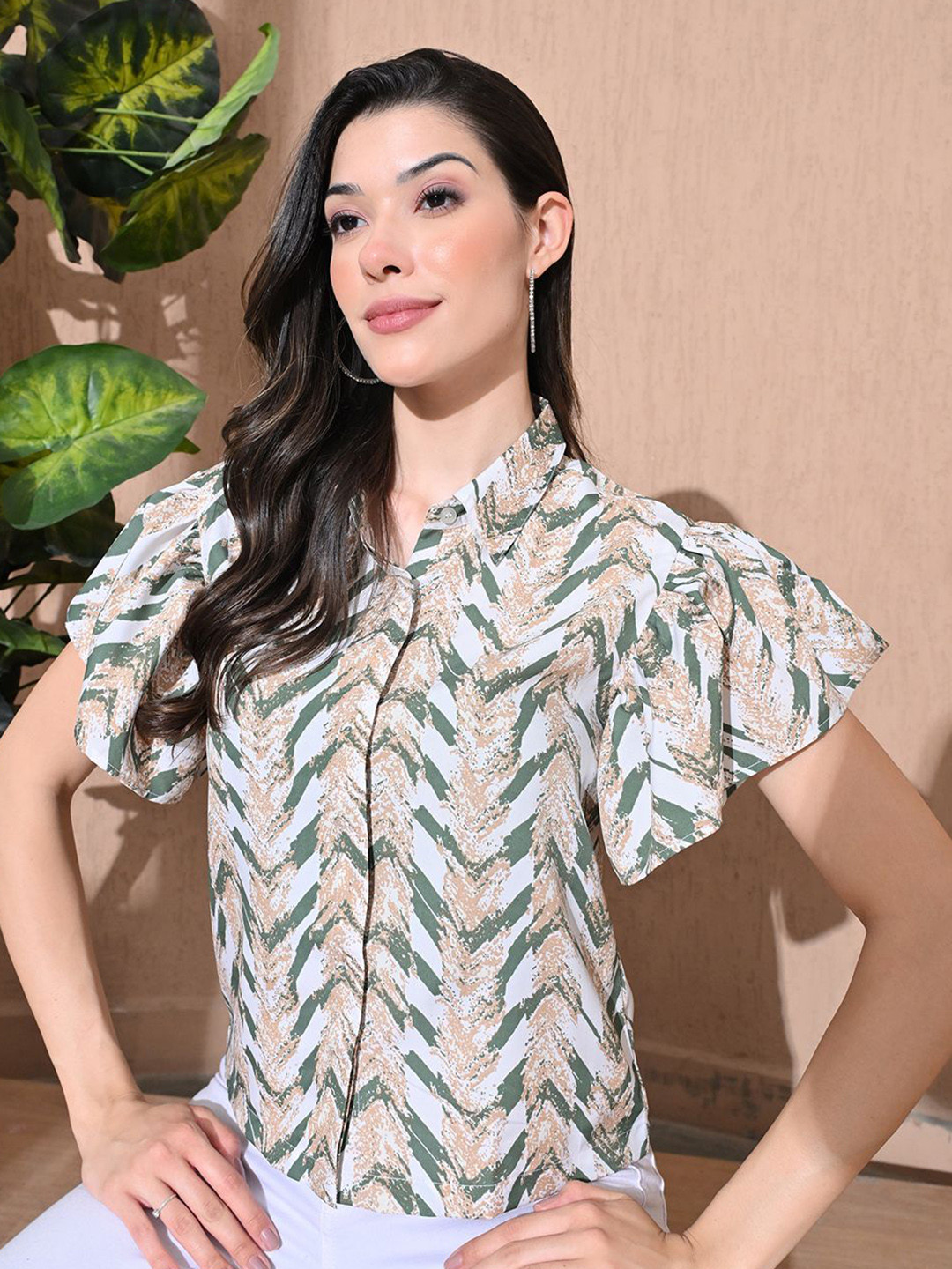 SKIMMER Abstract Printed Shirt Collar Shirt Style Top