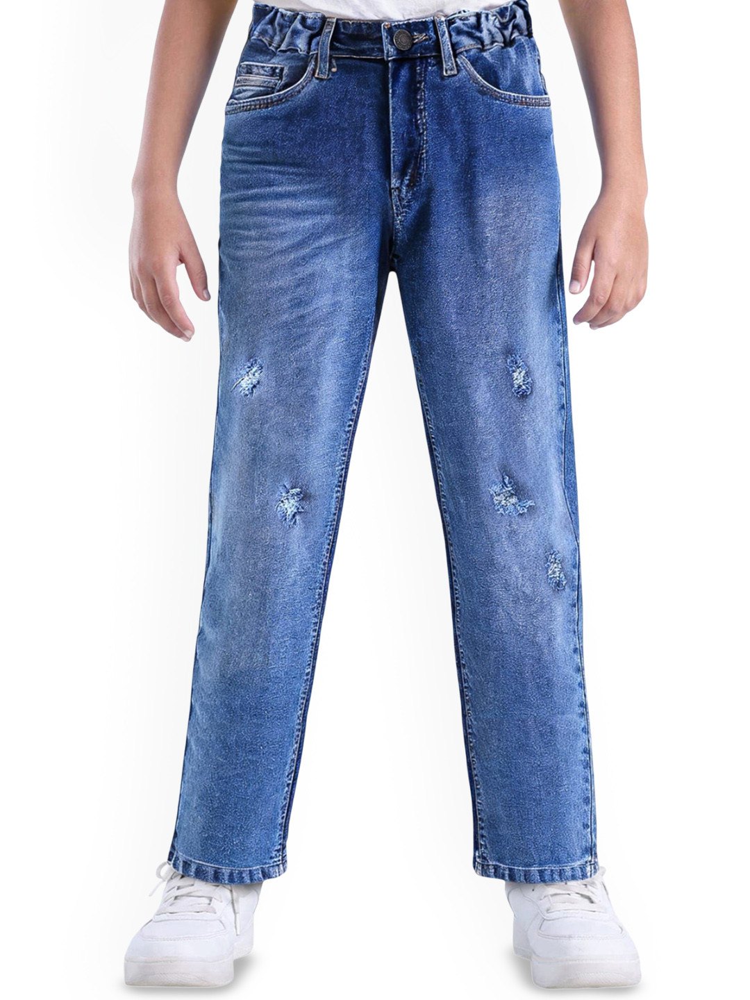 ARIAS By LARA DUTTA Boys Straight Fit Mid-Rise Mildly Distressed Light Fade Cotton Jeans