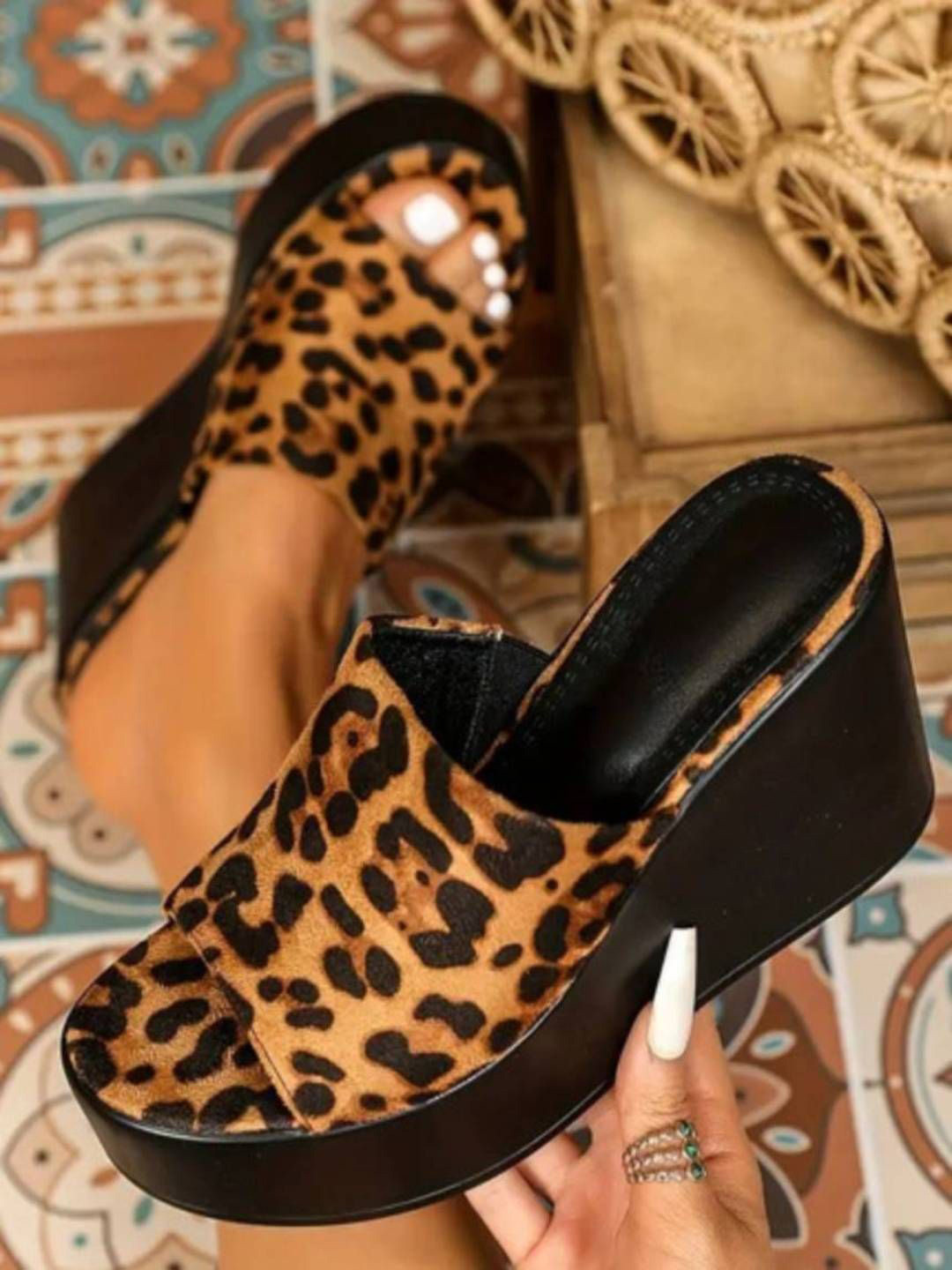 GLO GLAMP Leopard Printed Skyline Wedges