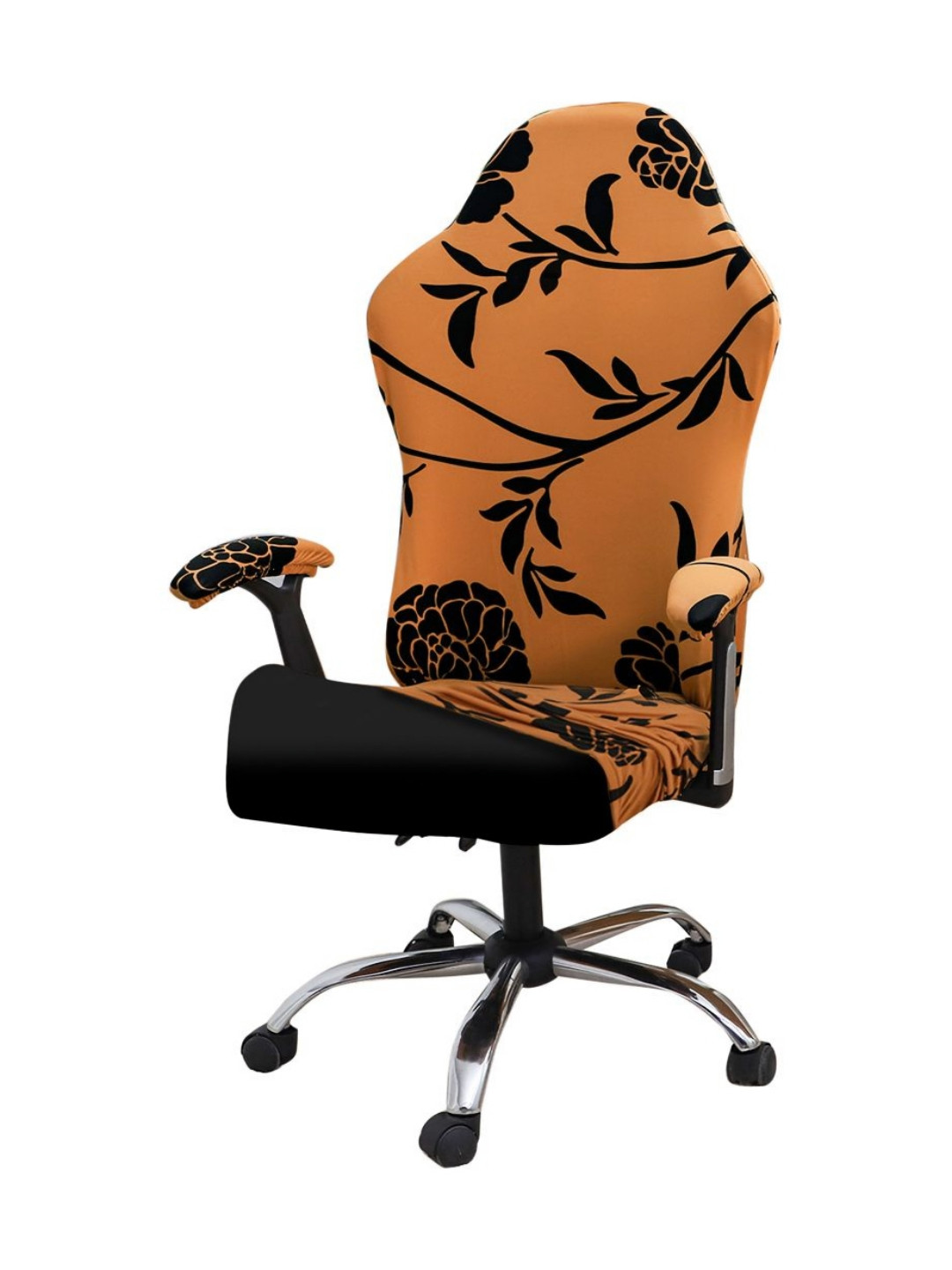 HOKIPO Brown & Black Printed Stretchable Computer Rotating Gaming Chair Cover