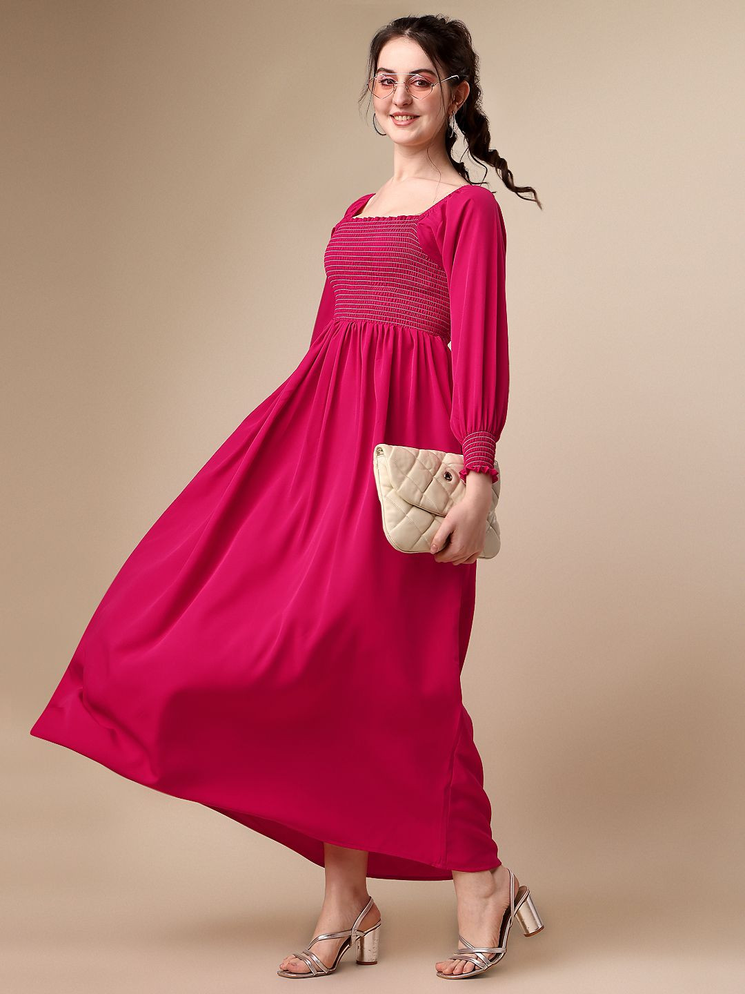 SHEETAL Associates Women Smoked Detail Fit & Flare Maxi Dress