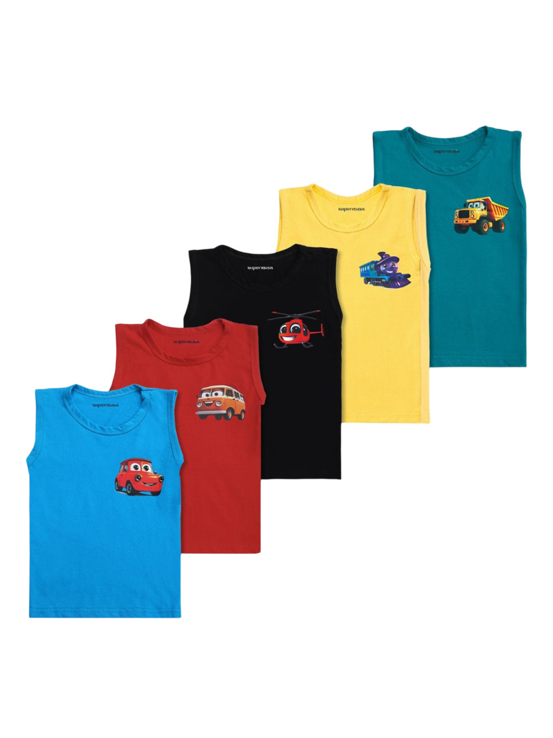 Superminis Kids Pack Of 5 Printed Cotton Basic Vests 50392-V5MU-XS