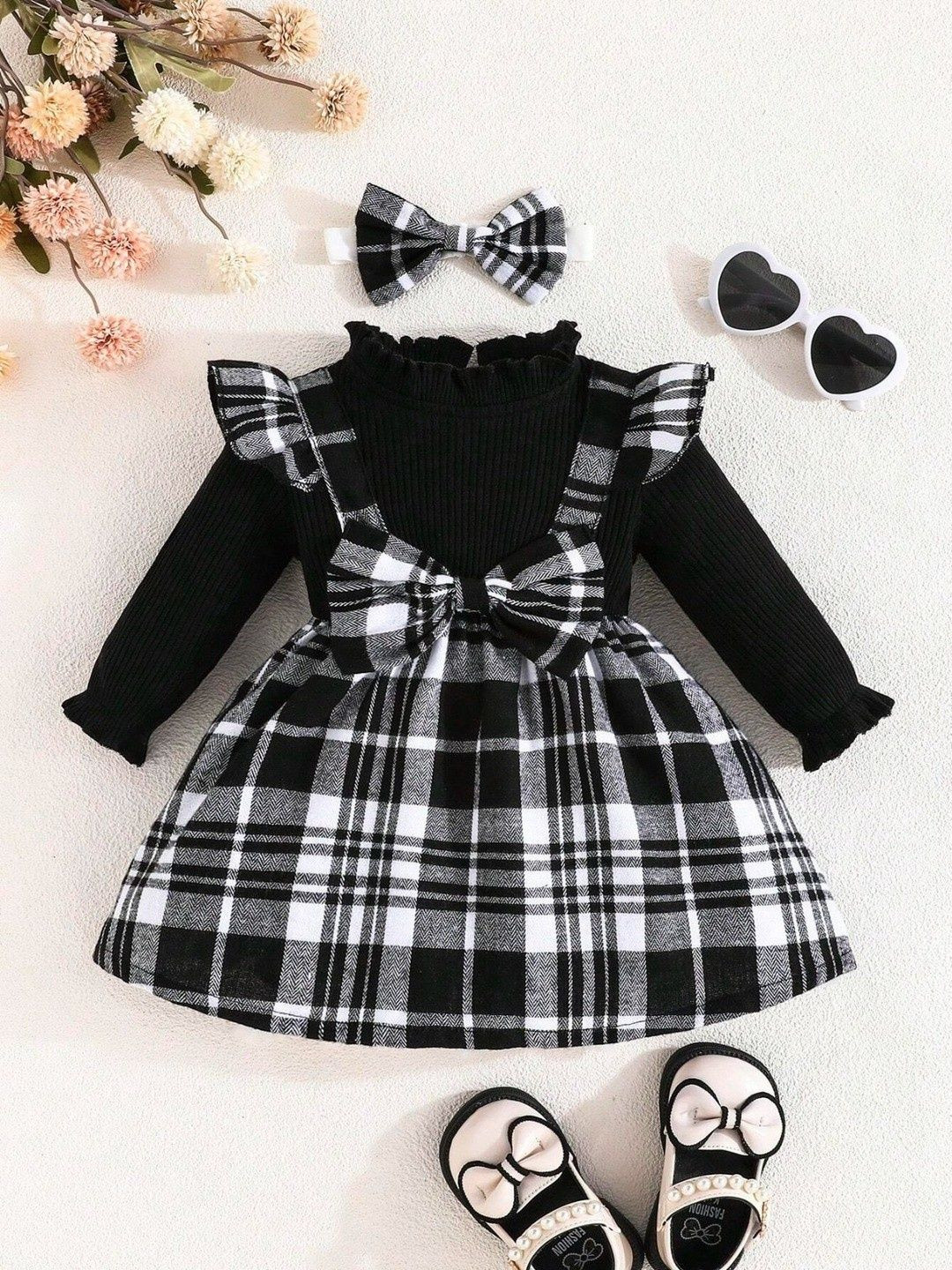 Miss & Chief Girls Checked Print Fit & Flare Dress