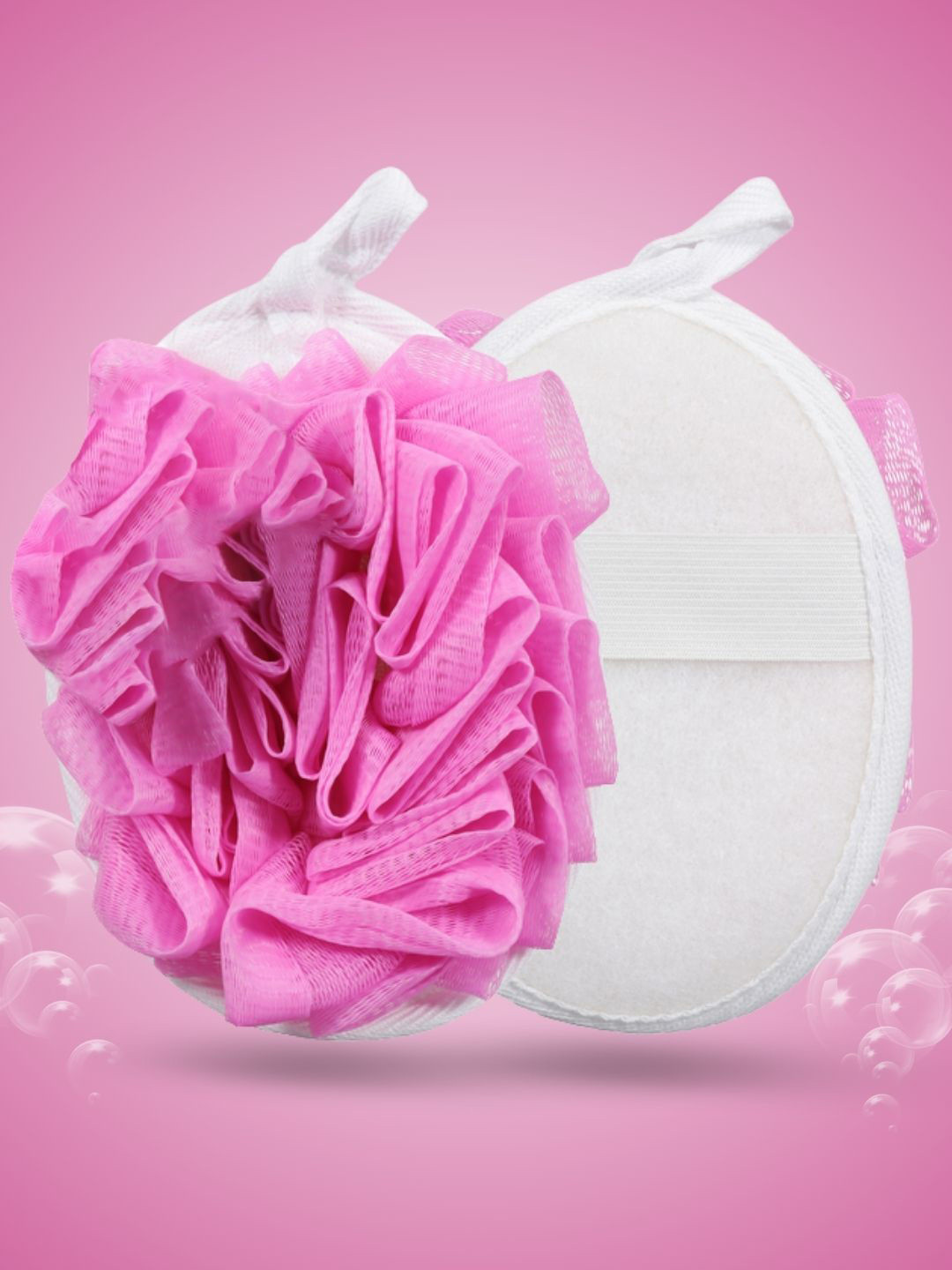 Sizi Soft Luxury Bathing Round Hand Loofah With Strap- Pink