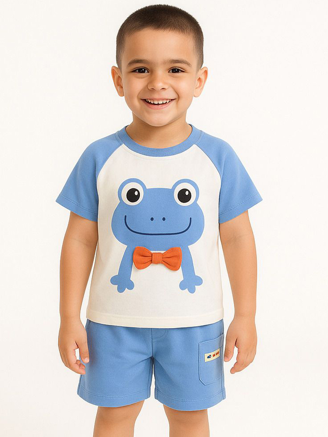 POP STREET KIDS Boys Frog Printed Round Neck T-Shirt With Shorts