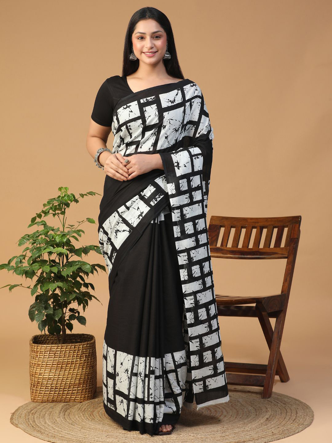 BALOOBI Block Print Pure Cotton Saree