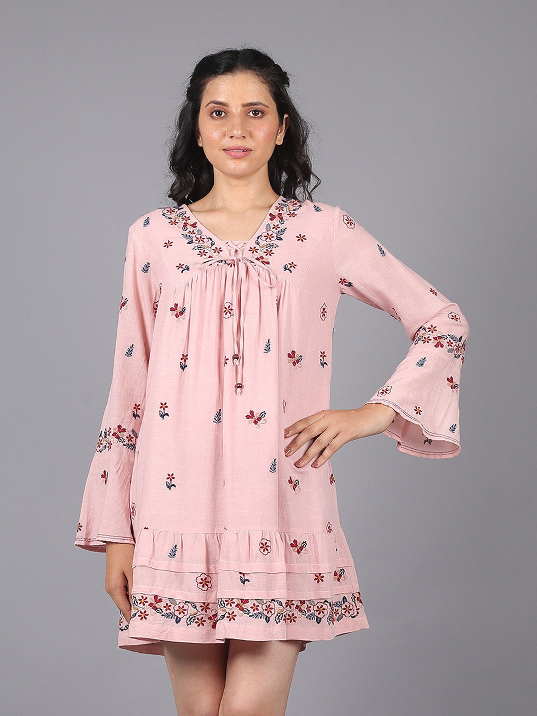 STIL O STITCH Women Ethnic Motifs Printed Tie-Up Neck A-Line Dress