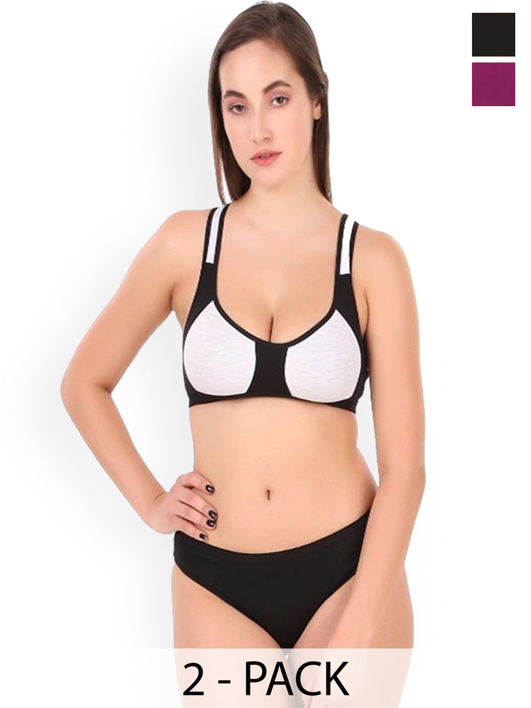 EMPISTO Pack Of 2 Non Padded Lingerie Set-SRE-NEXY-PURPLE-BLACK-30