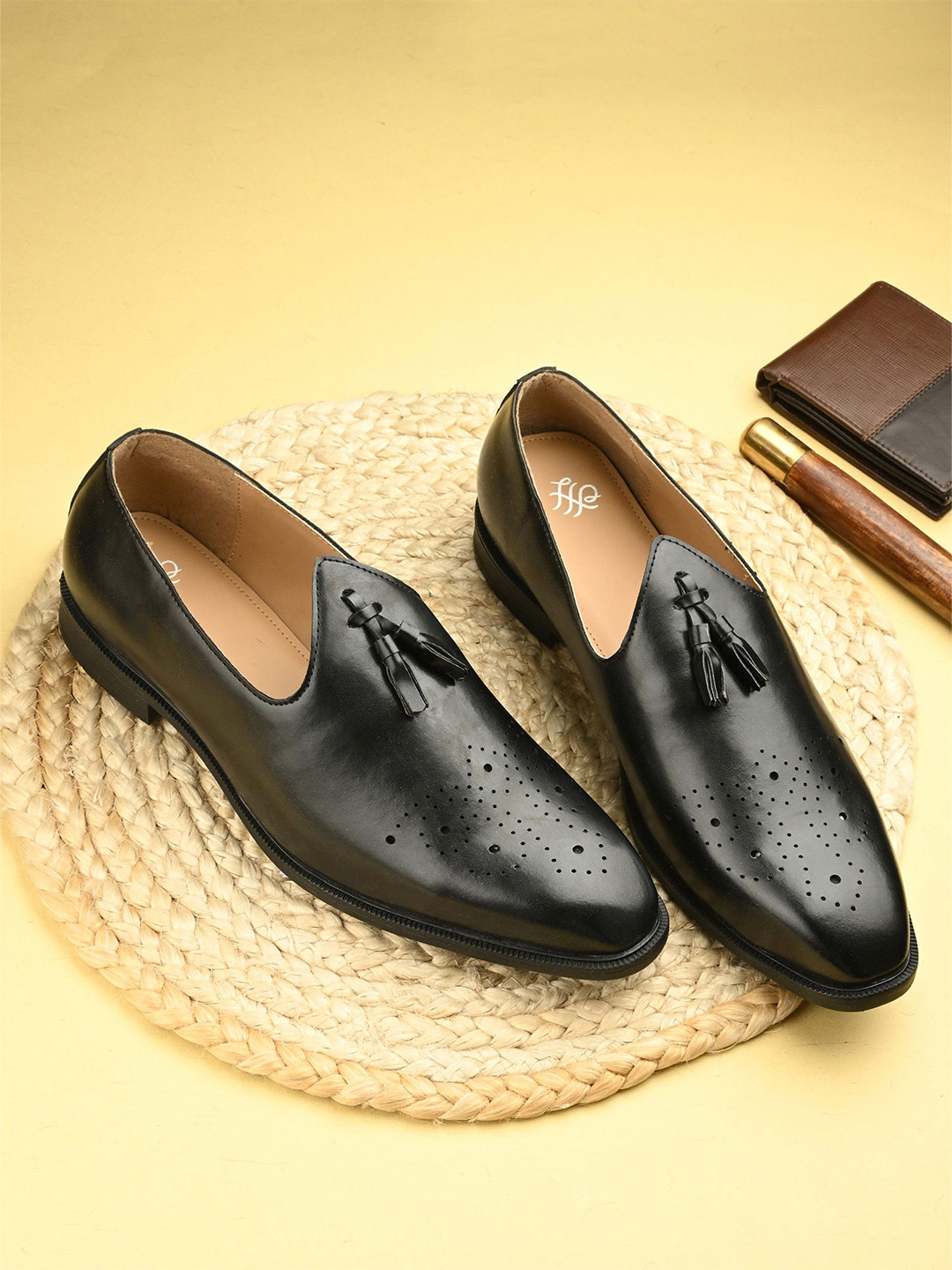 House of Pataudi Men Perforations Leather Smart Casual Loafers