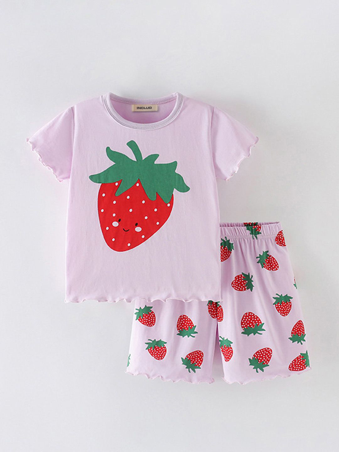 INCLUD Girls Strawberry Printed Short Sleeves T-shirt With Shorts