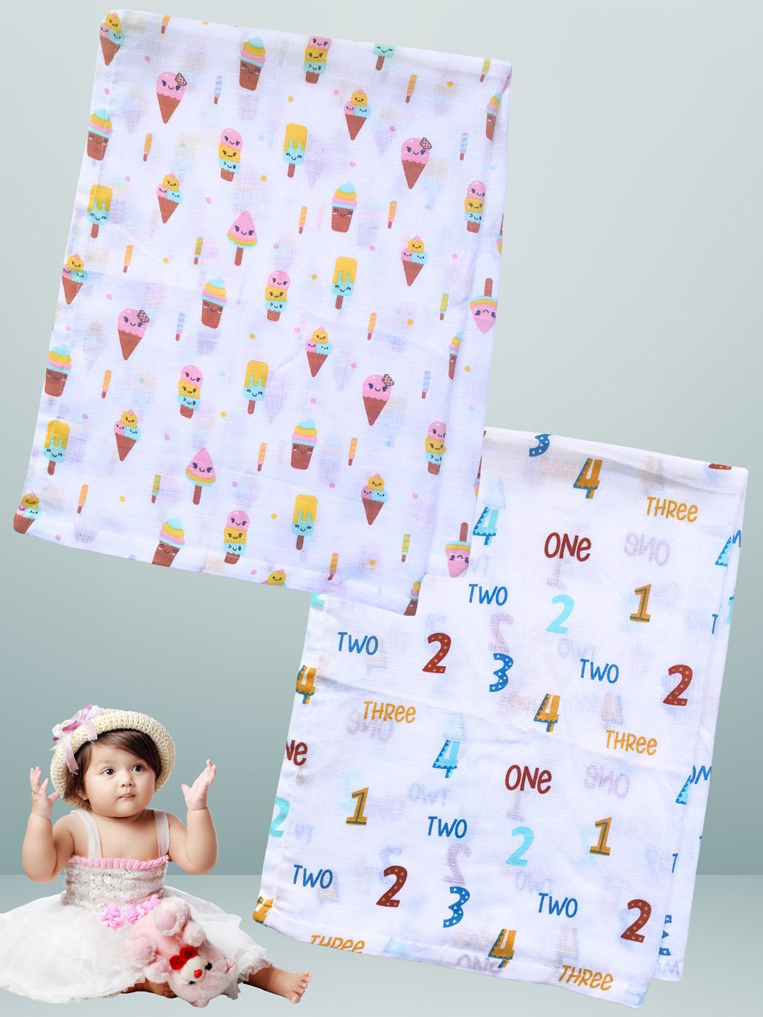 BAESD Set Of 2 Printed Organic Cotton Soft Baby Towels