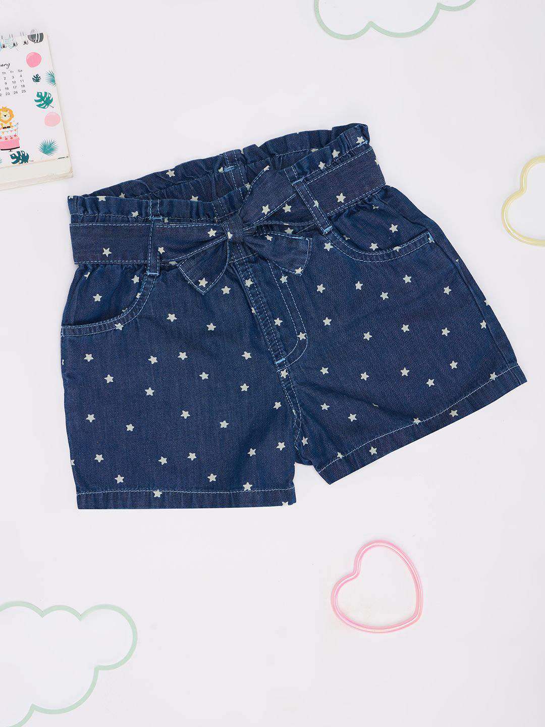 Pantaloons Junior Girls Star Print Pure Cotton Denim Shorts