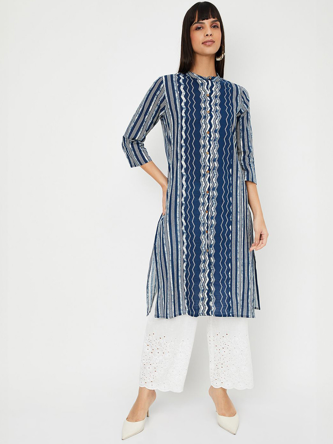 max Women Striped Festive Cotton A-Line Kurta