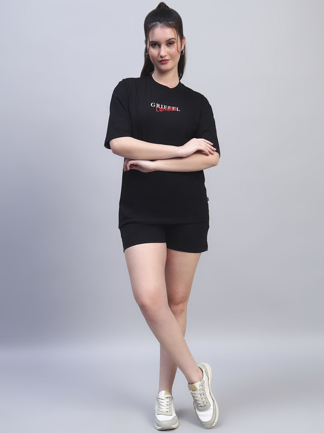 GRIFFEL Printed Oversized Breathable Pure Cotton T-shirts & Shorts Co-Ords
