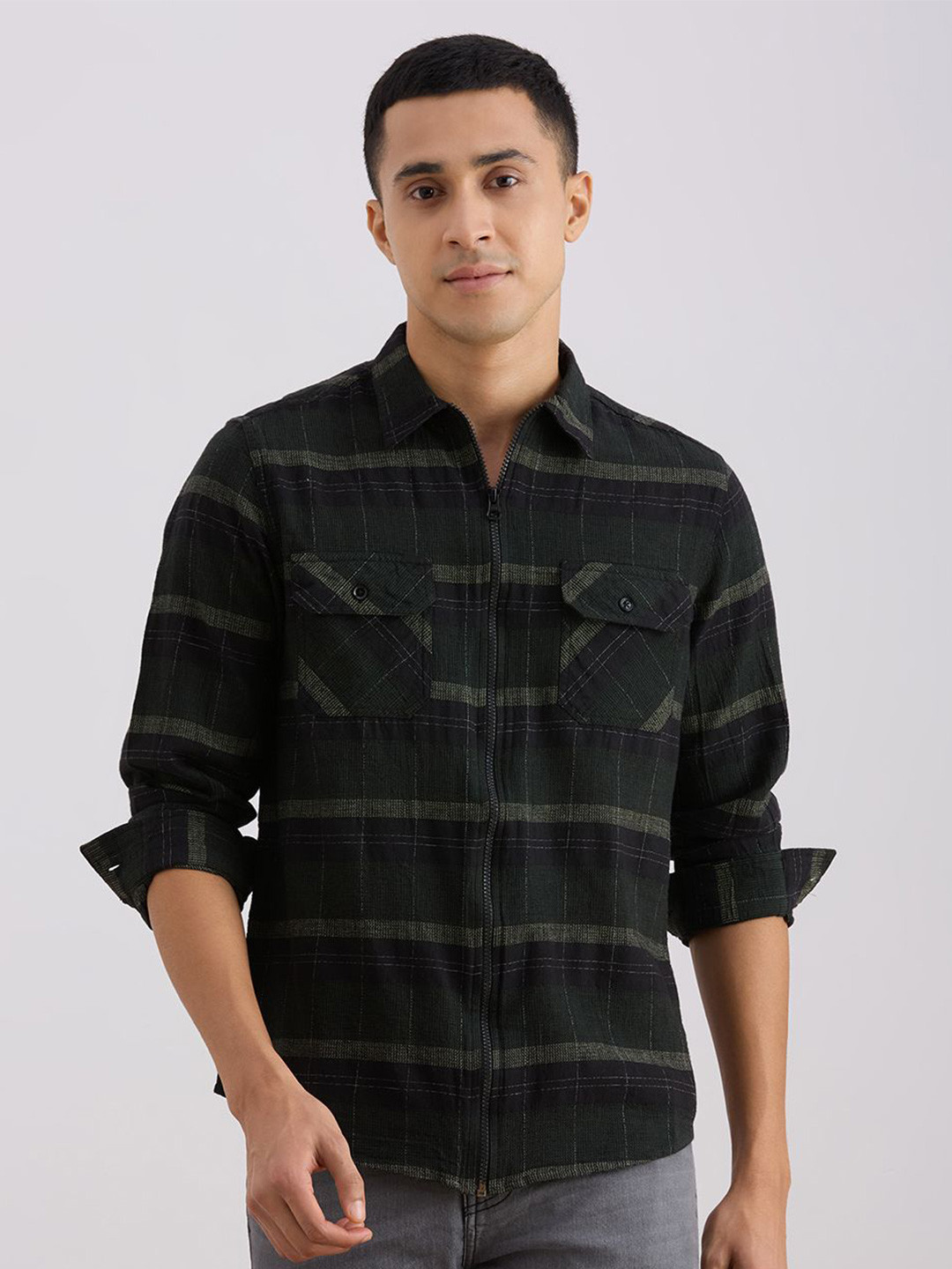 VALEN CLUB Horizontal Stripes Checked Casual Shirt
